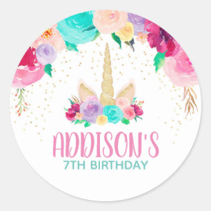 Unicorn Dreams Birthday Party Favour Round Sticker