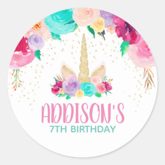 Unicorn Dreams Birthday Party Favour Round Sticker