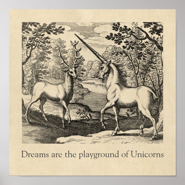 Unicorn Dreams Quote Medieval Art Poster (Front)