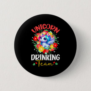 Unicorn drinking funny team colourful floral owner 2 inch round button