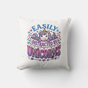 Unicorn Easily Distracted by Unicorns Commercial C Throw Pillow