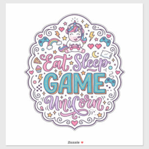 Unicorn Eat Sleep Game Unicorn Playful Print on De