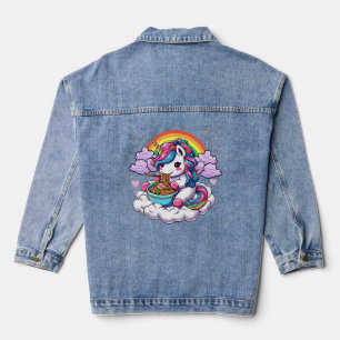 Unicorn Eating Japanese Ramen Noodle Japanese Love Denim Jacket