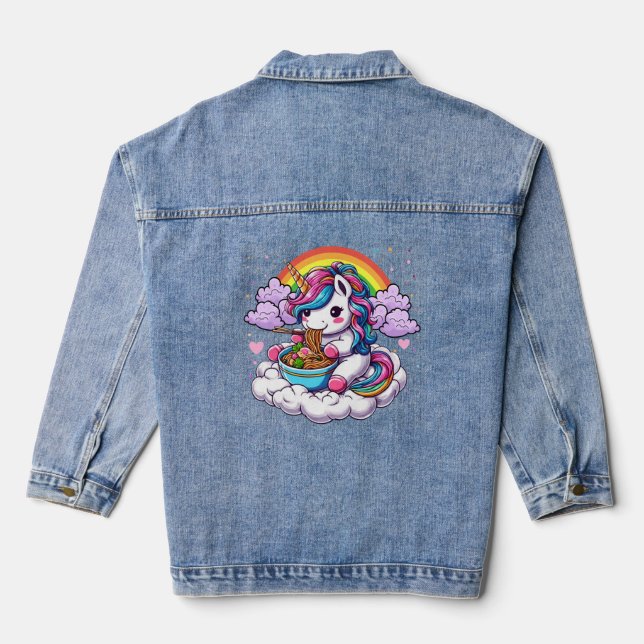 Unicorn Eating Japanese Ramen Noodle Japanese Love Denim Jacket (Back)