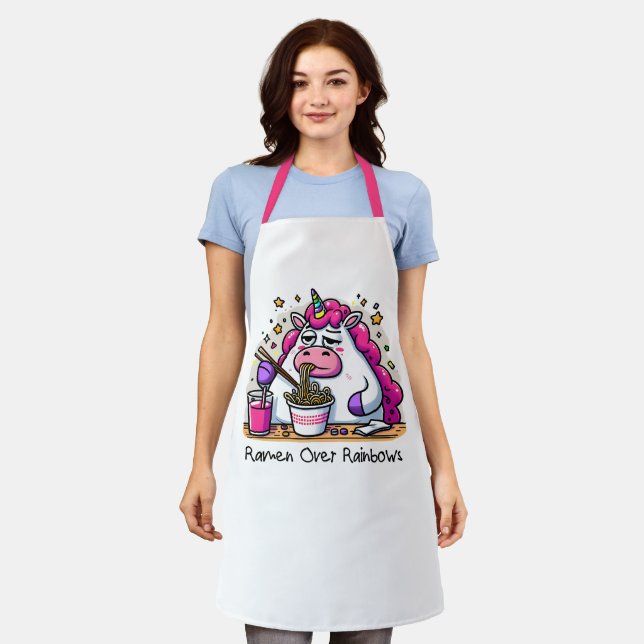 Unicorn Eating Ramen All-Over Print Apron (Worn)