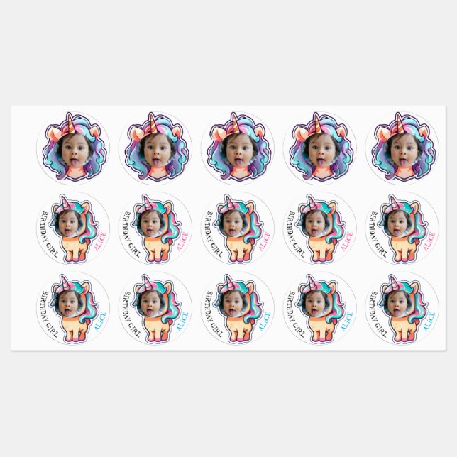 unicorn EDITABLE foto cupcake toppers stickers  (Sheet)