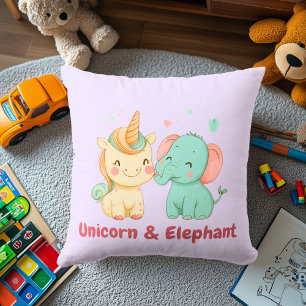 Unicorn & Elephant Magical Friends Decor for Kid Throw Pillow