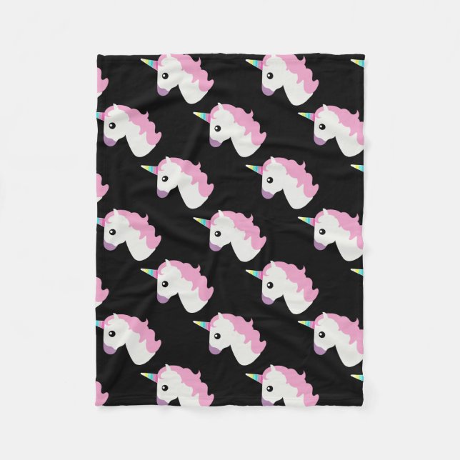 Unicorn Emoji (black background) Fleece Blanket (Front)