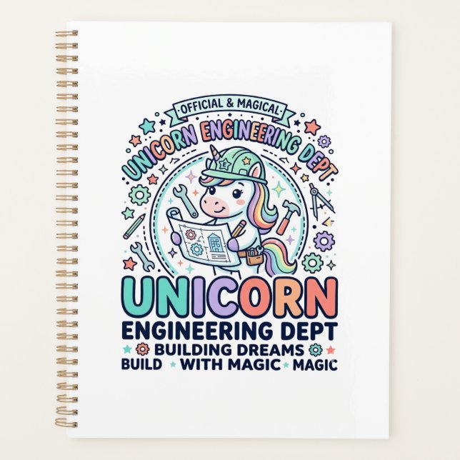 Unicorn Engineering Dept Bold Typography T-Shirt D Planner (Front)