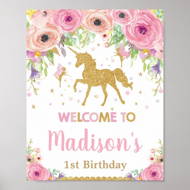 Unicorn et Fairy Affiche de bienvenue fête d'anniv (Devant)