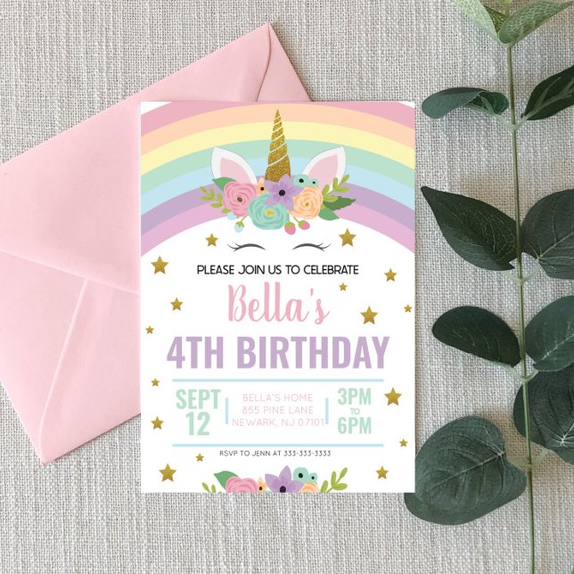 Unicorn et Rainbows Invitation de fête d'anniversa (Créateur téléchargé)