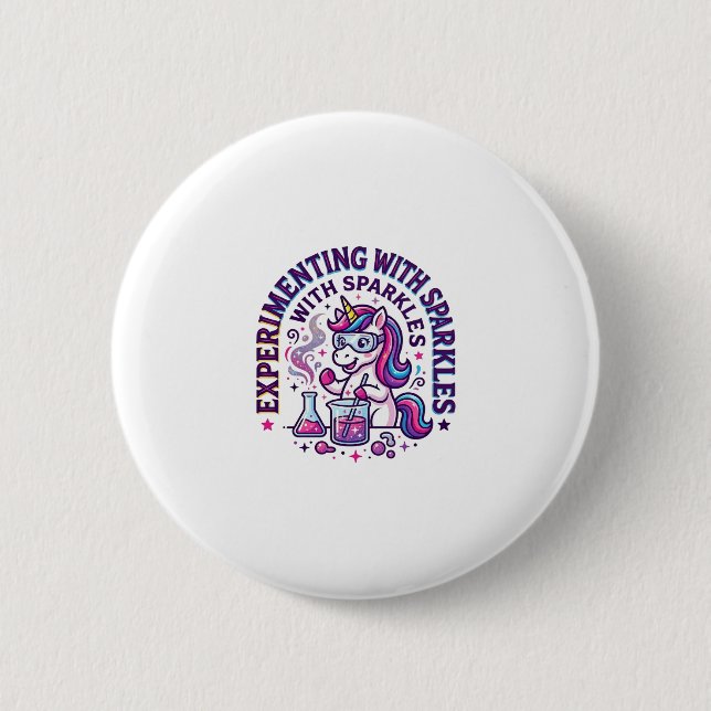 Unicorn Experimenting with Sparkles Commercial Cut 2 Inch Round Button (Front)