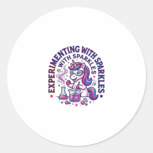 Unicorn Experimenting with Sparkles Commercial Cut Classic Round Sticker