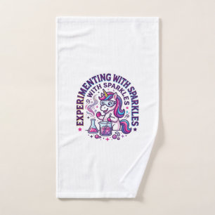 Unicorn Experimenting with Sparkles Commercial Cut Hand Towel