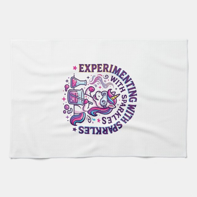 Unicorn Experimenting with Sparkles Commercial Cut Kitchen Towel (Horizontal)