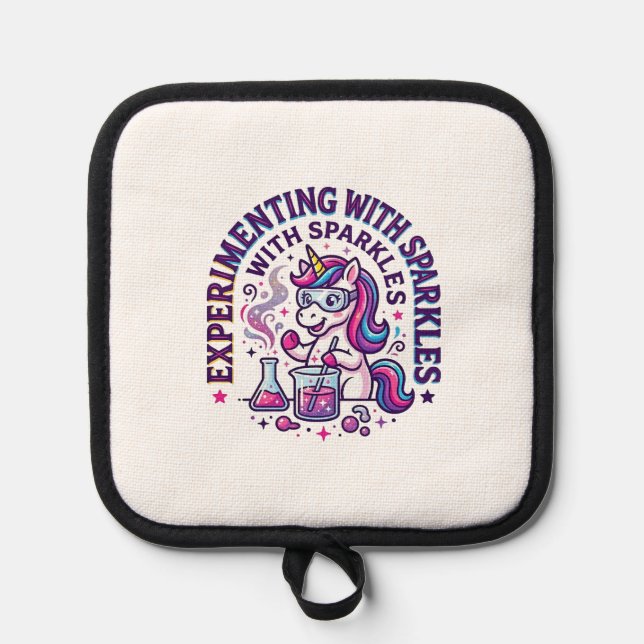 Unicorn Experimenting with Sparkles Commercial Cut Pot Holder (Front)