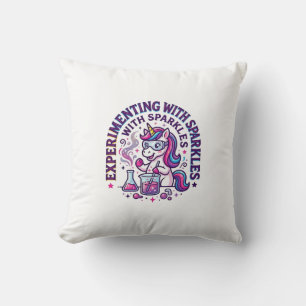 Unicorn Experimenting with Sparkles Commercial Cut Throw Pillow