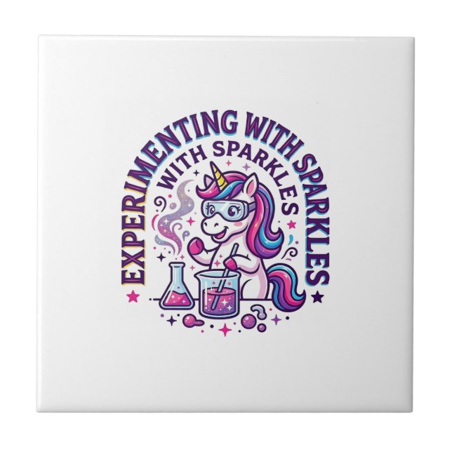 Unicorn Experimenting with Sparkles Commercial Cut Tile (Front)