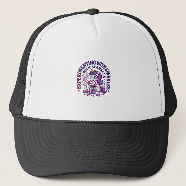 Unicorn Experimenting with Sparkles Commercial Cut Trucker Hat (Front)
