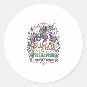 Unicorn Fa La La La Fabulous White Background Cute Classic Round Sticker