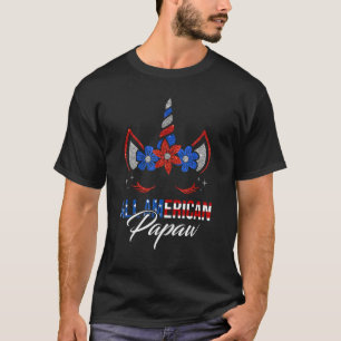 Unicorn Face 4th of July All American Papaw US Fla T-Shirt