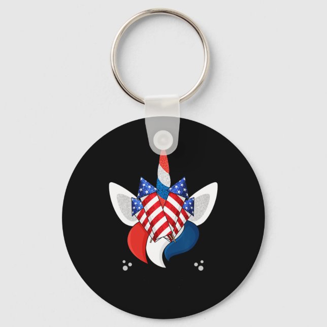 Unicorn Face 4th Of July Cute Girls Kids Teens  Keychain (Front)
