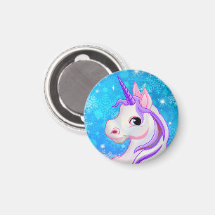 Unicorn face and snowflakes background. magnet