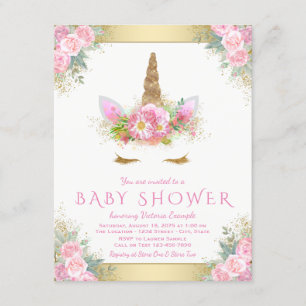 Unicorn Face Baby Girl Shower Invitations