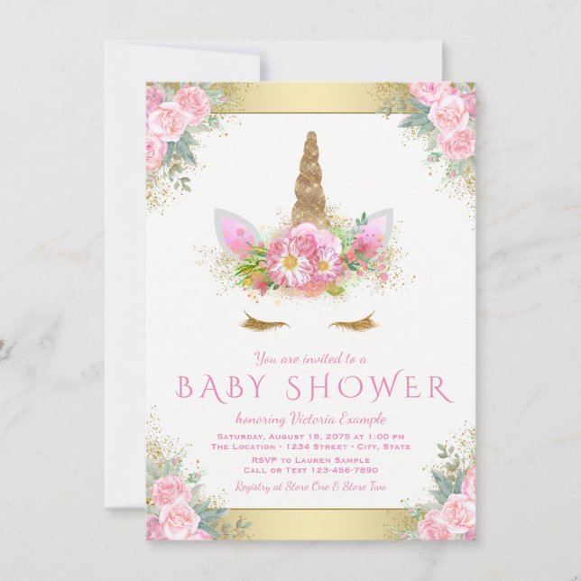 Unicorn Face Baby Shower Invitations (Devant)