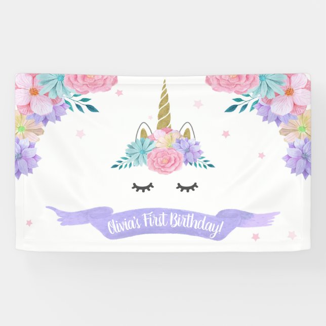 Unicorn Face Birthday Banner Backdrop (Horizontal)
