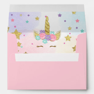 Unicorn Face Birthday Envelope Magical Pink Gold