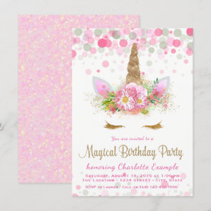 Unicorn Face Birthday Party Invitations