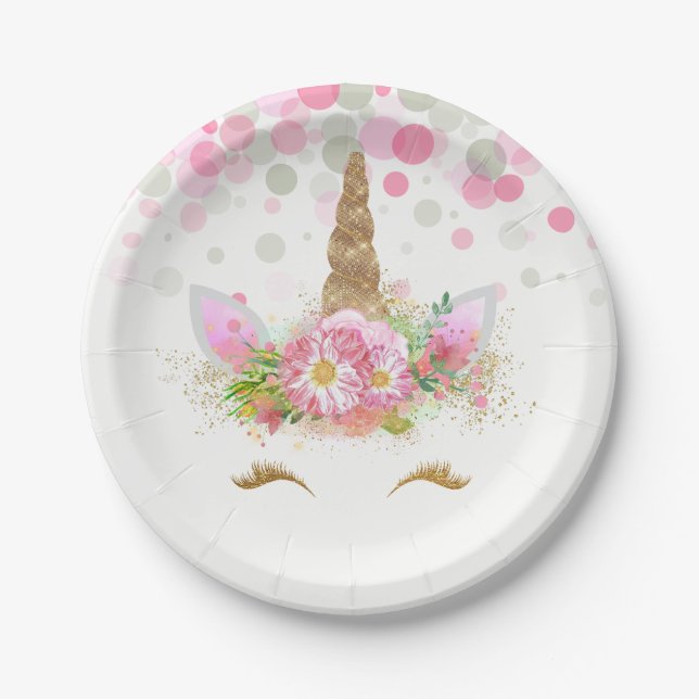 Unicorn Face Confetti Bubbles Unicorn Paper Plates (Front)