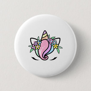 Unicorn Face Cute Eyelashes Sunday Easter Flowers  2 Inch Round Button