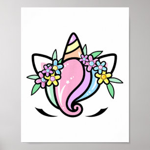 Unicorn Face Cute Eyelashes Sunday Easter Flowers Poster