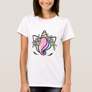 Unicorn Face Cute Eyelashes Sunday Easter Flowers T-Shirt