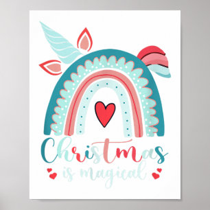 Unicorn Face Cute Rainbow Christmas Is Magical  Poster