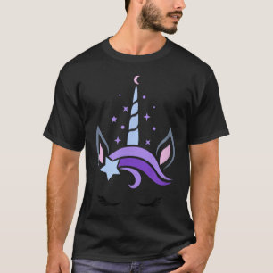 Unicorn Face Eyelashes Celestial Moon Star Boho Lu T-Shirt