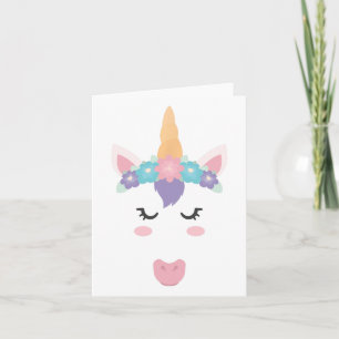 Unicorn Face Eyelashes Cute Flowers Wreath Funny  Card
