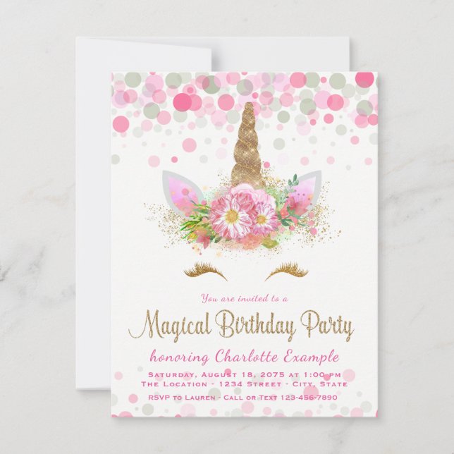 Unicorn Face Girl Anniversaire Invitations (Devant)