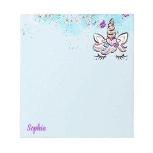 Unicorn Face Glitter Pink and Purple Magical Girls Notepad