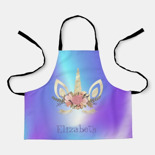 Unicorn Face Holographic Personalized Apron (Front)