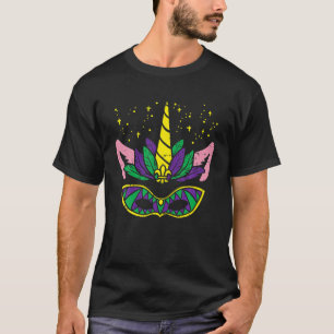 Unicorn Face Jester Mask Funny Mardi Gras Carnival T-Shirt