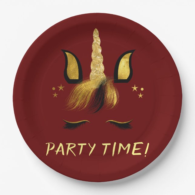 Unicorn Face on Red Paper Plate (Front)