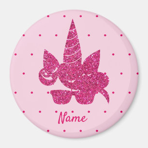 Unicorn Face Pink Glitter Girly Kids Magnet