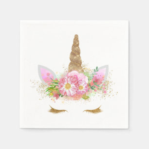 Unicorn Face Pink Gold Unicorn Paper Napkins