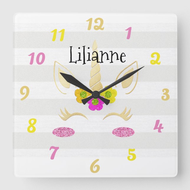 Unicorn Face Square Wall Clock (Front)