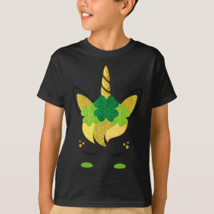 Unicorn Face St Patrick's Day Irish Girls Kids T-Shirt
