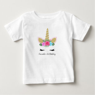 Unicorn Face Tropical Floral First Birthday Outfit Baby T-Shirt