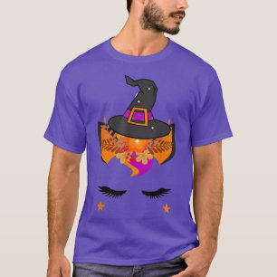 Unicorn Face Witch Hat Happy Halloween Costumes Gi T-Shirt